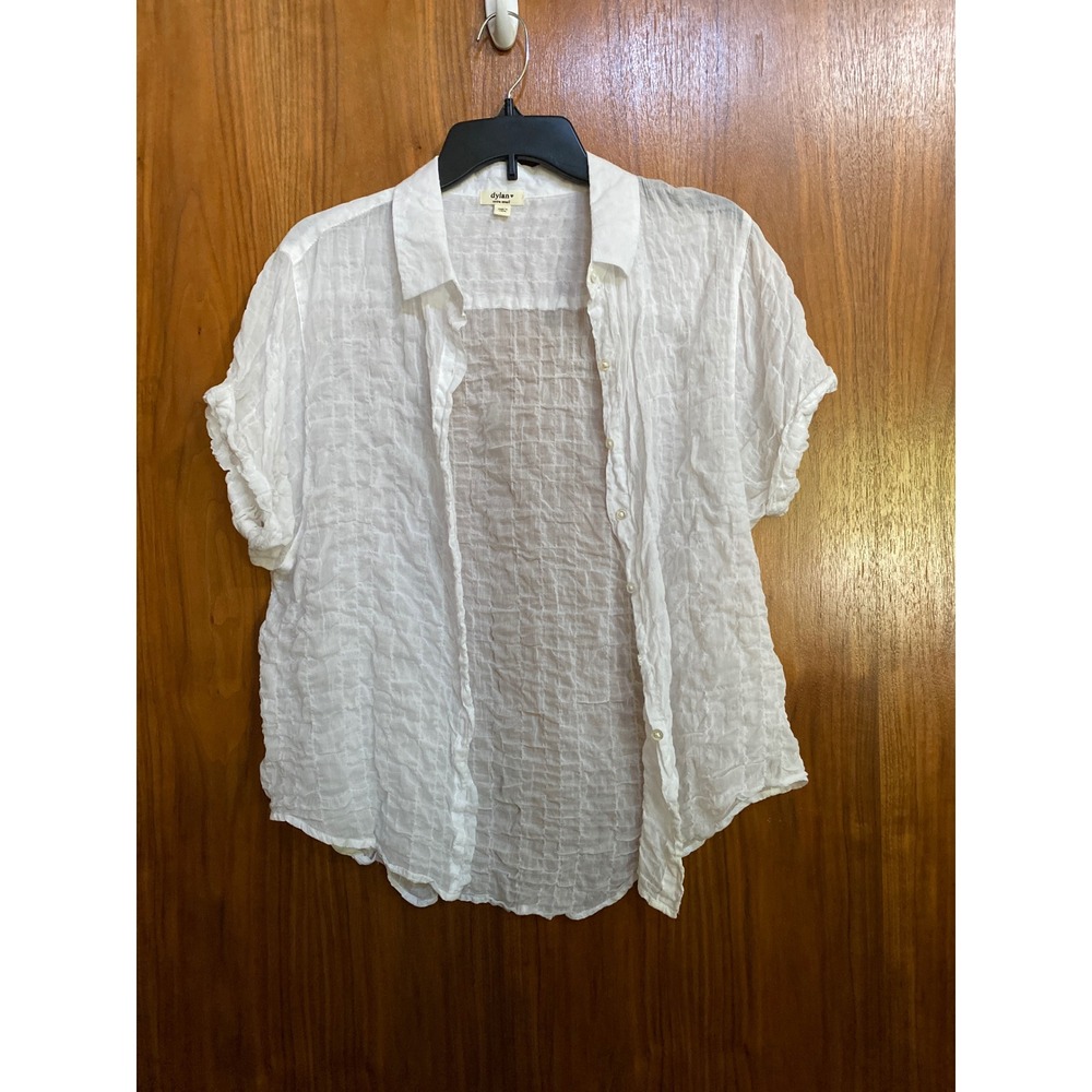 Dylan by True Grit White Crinkle Textured Short Sleeve Button Down Shirt XS